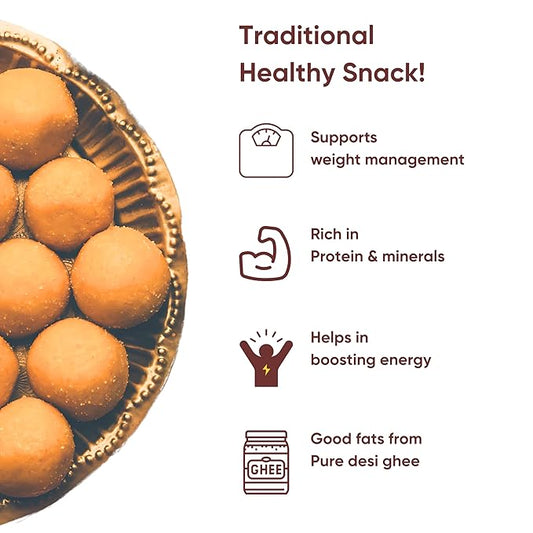 Artinci Sugar Free Besan Ladoo, No Added Sugar, No Maida, Made with Pure Desi Ghee, Diabetic Friendly Laddoo, Healthy Indian Sweet Low GI Mithai, 10% Protein per serving– (200 gms) (Pack of 1)
